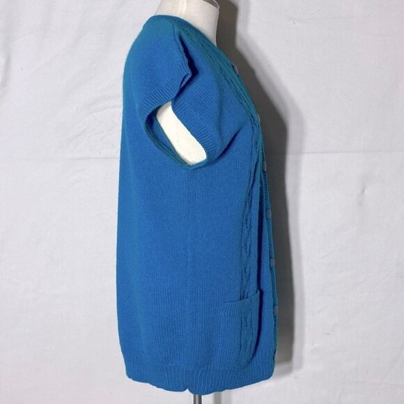Vintage The Bay Turquoise Virgin Wool Knit Short Sleeve Button Front Cardigan M - Picture 9 of 11